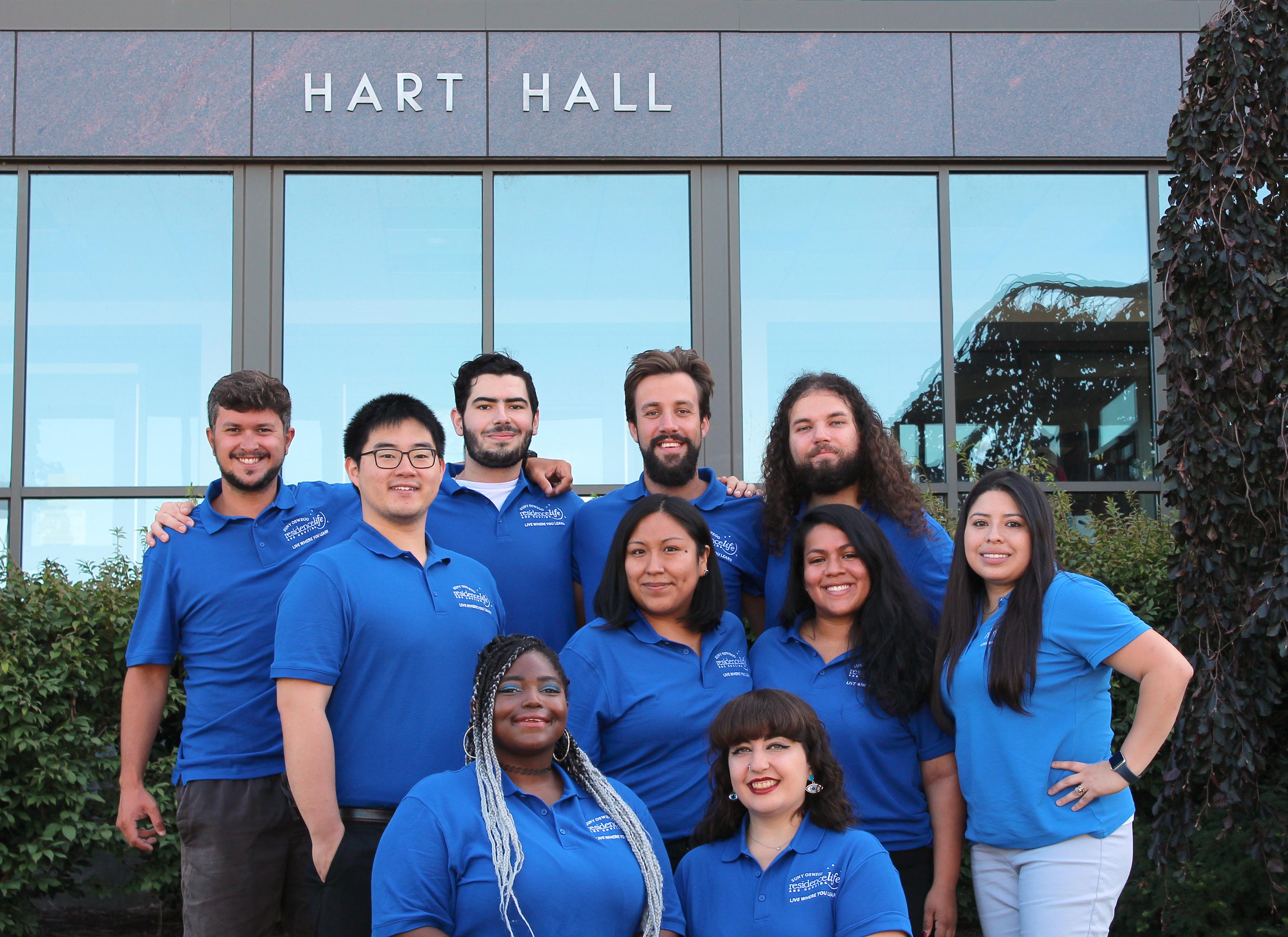 Hart Hall Resident Student Staff group photo. We're ready to welcome you!