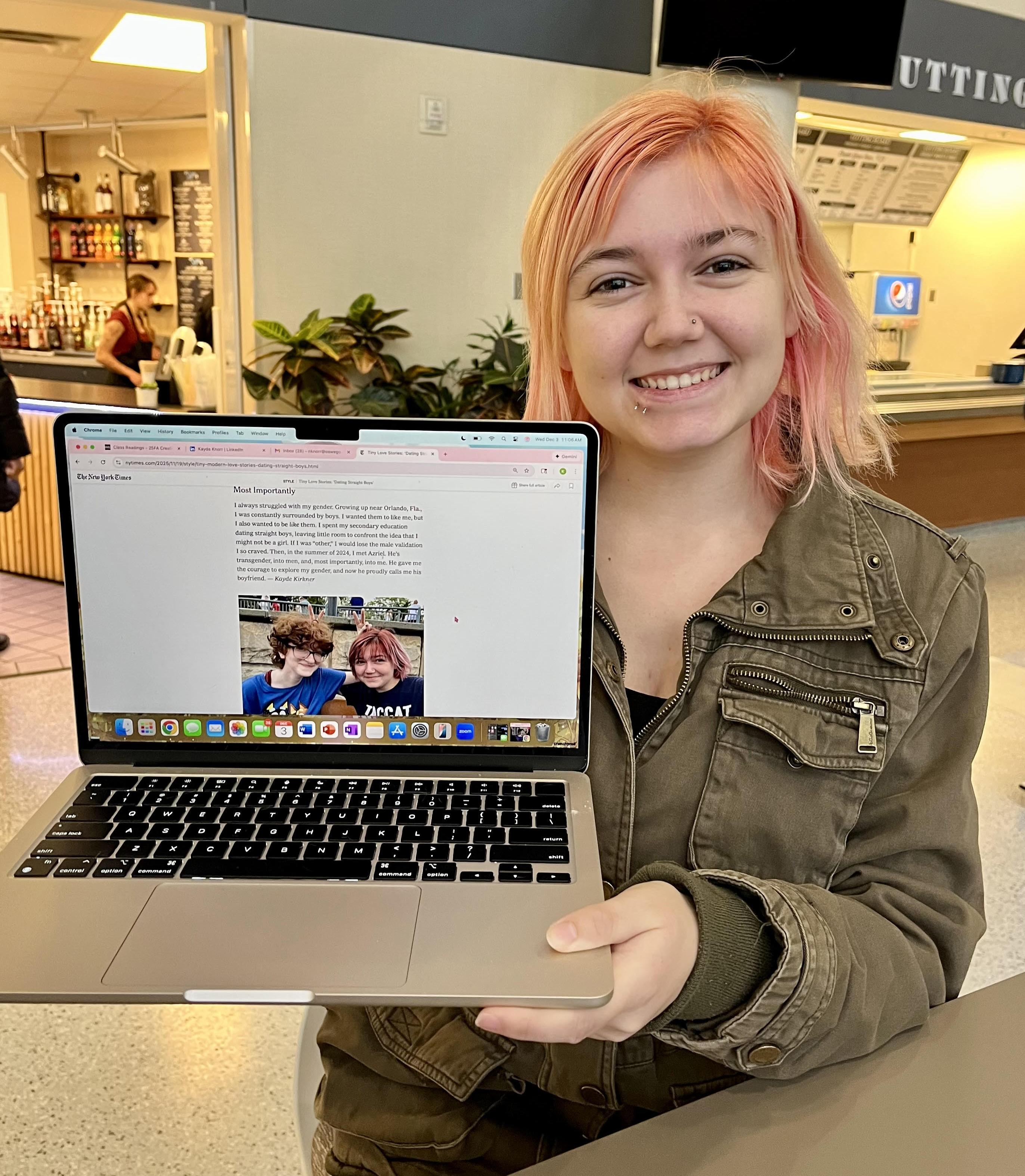 Freshman creative writing major Kayde Knorr with a successful publication in the New York Times