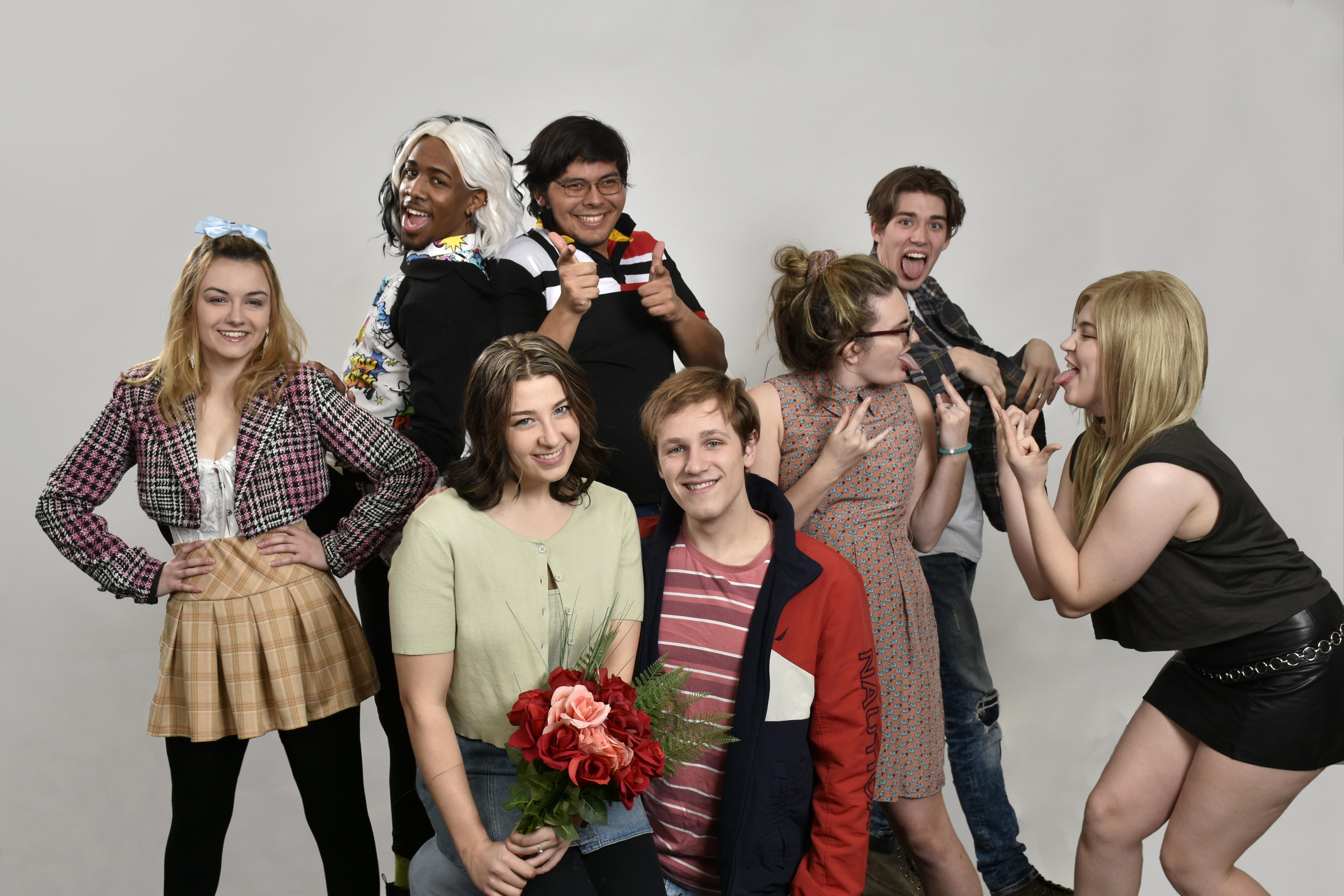The cast of The Wedding Singer hams it up for a promotional photo