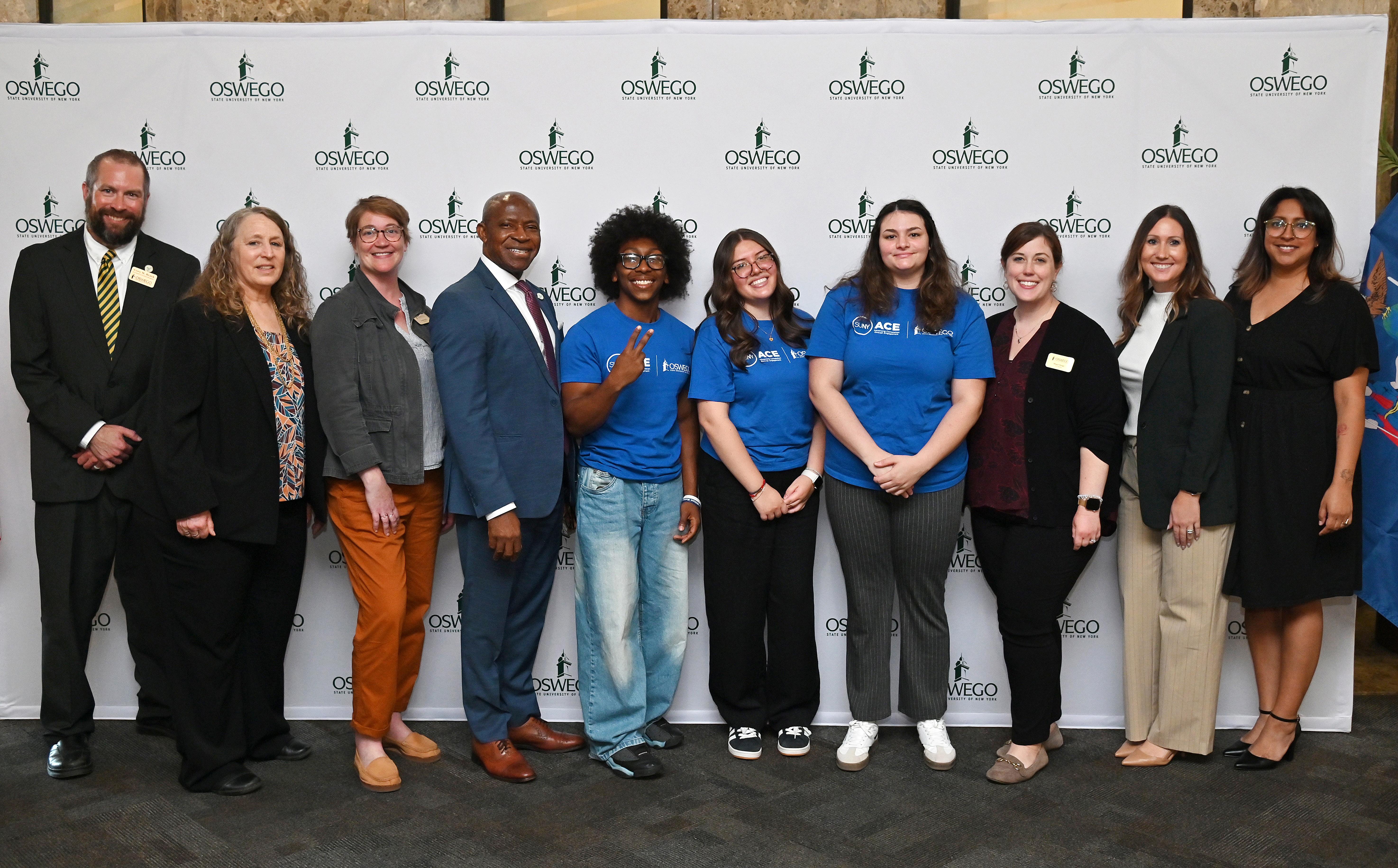 ACE students, Oswego administrators and Donna Linderman from SUNY