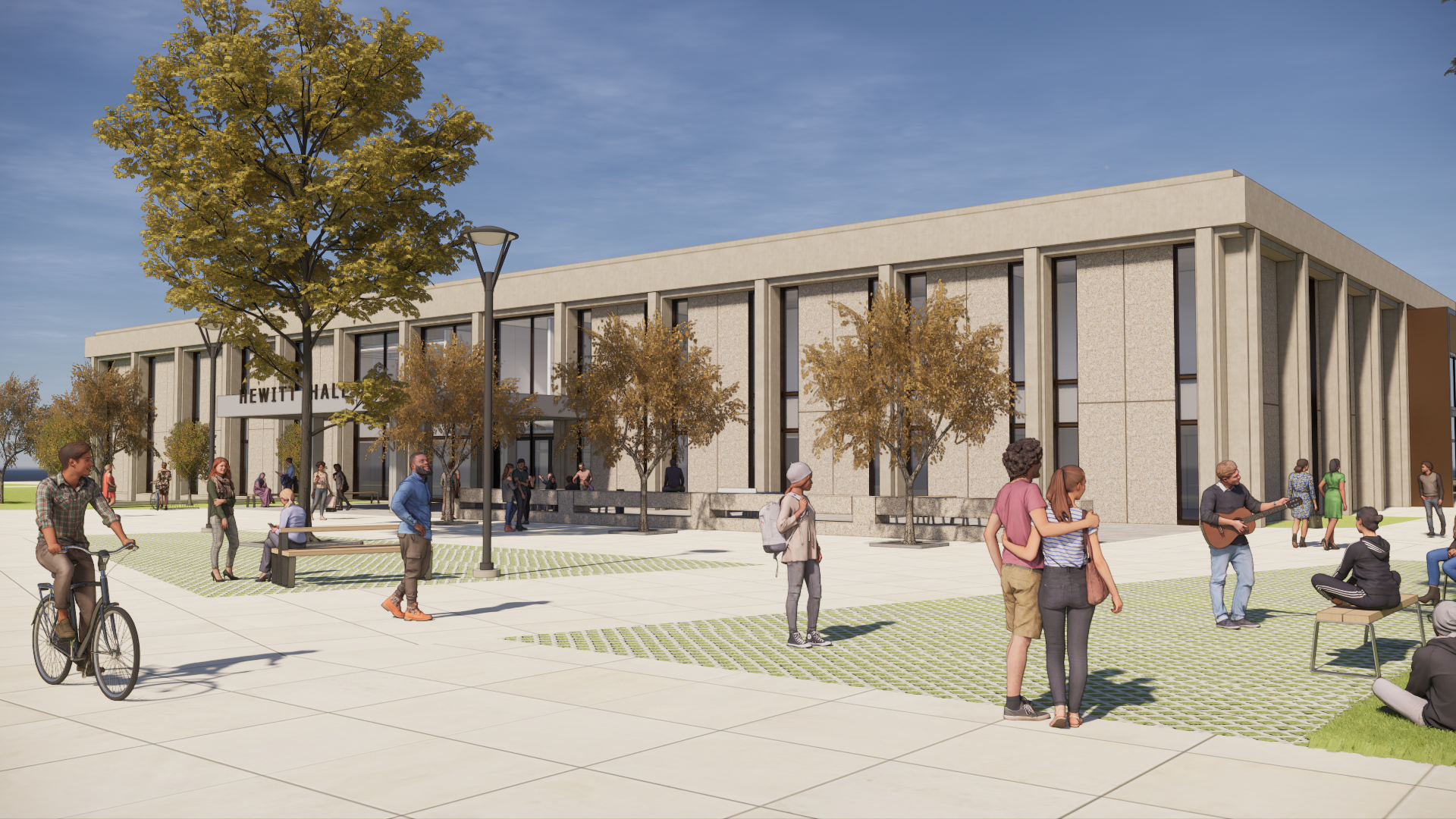 Exterior Rendering of the future Hewitt Hall at SUNY Oswego