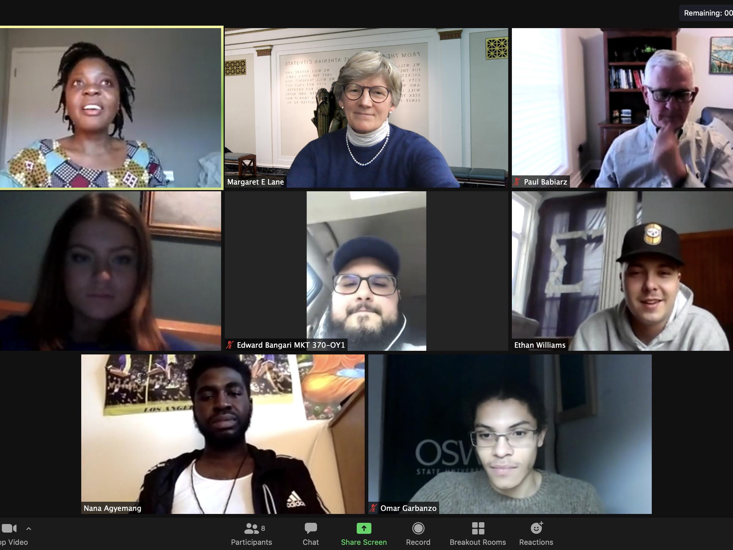 Humphrey Fellows from around the world speak with Oswego students over Zoom