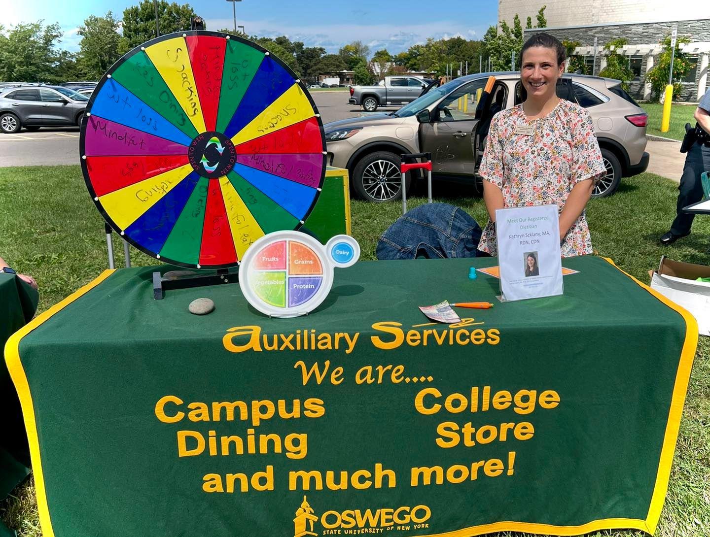 Kathryn Szklany, the registered dietitian for SUNY Oswego Dining Services, did brief nutritional quizzes for prizes during the Mental Health and Wellness Fair