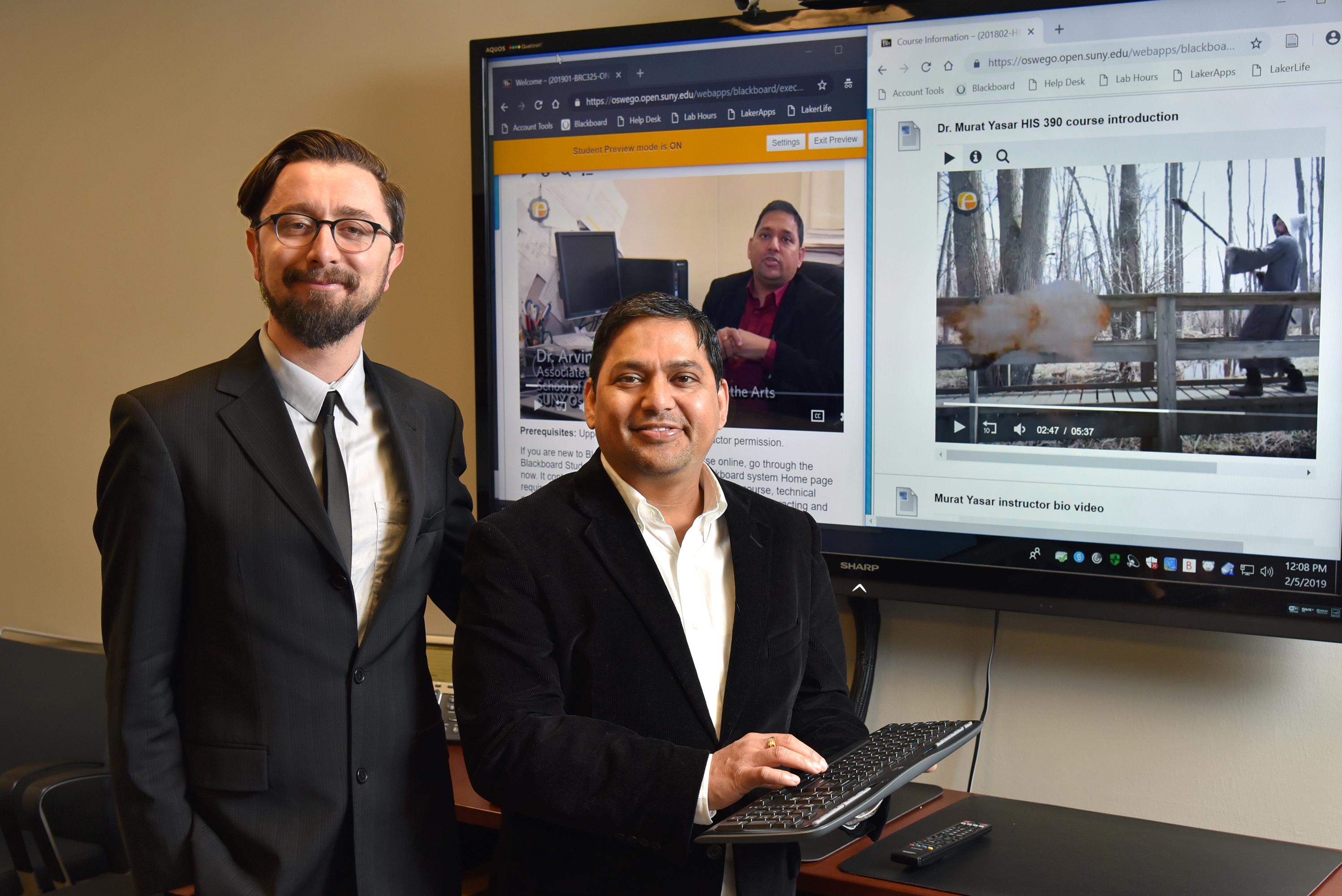 SUNY Oswego faculty Murat Yasar (left), in history, and Arvind Diddi, in communication studies, recently were named Open SUNY Online Teaching Ambassadors