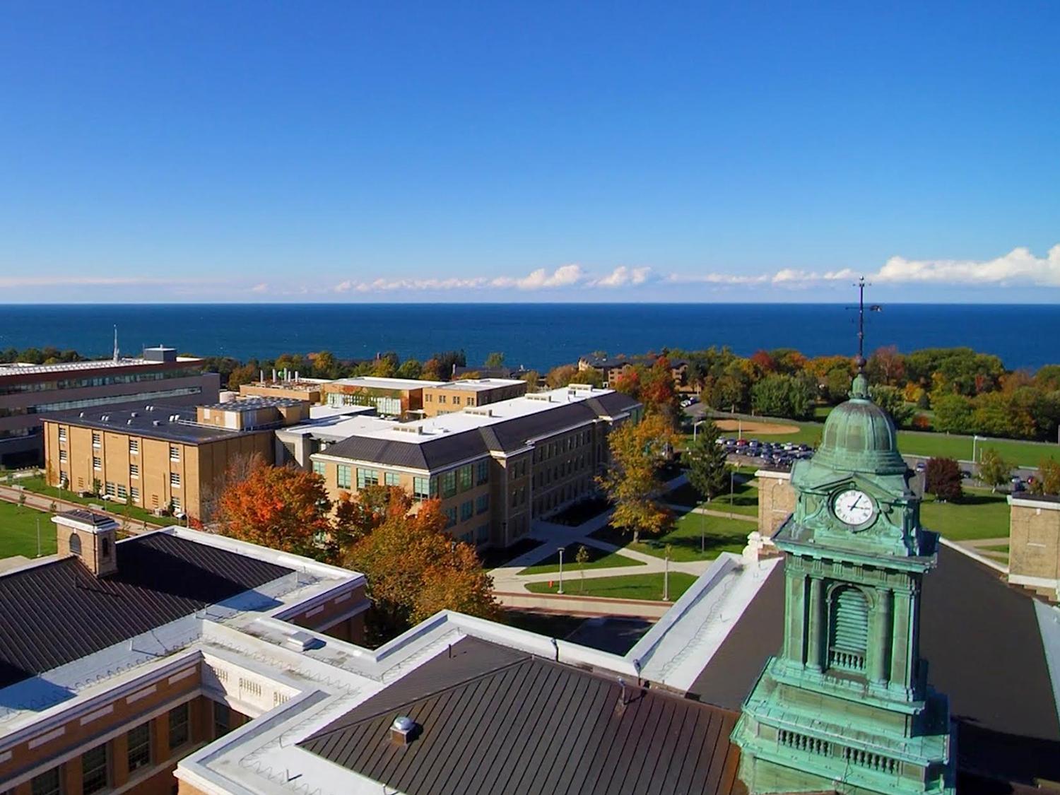 Aerial view of Sheldon. Park-Wilber and Shineman showcasing beautiful campus