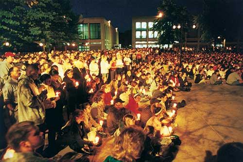 A large campus community turnout to the 9/11/2001 vigil