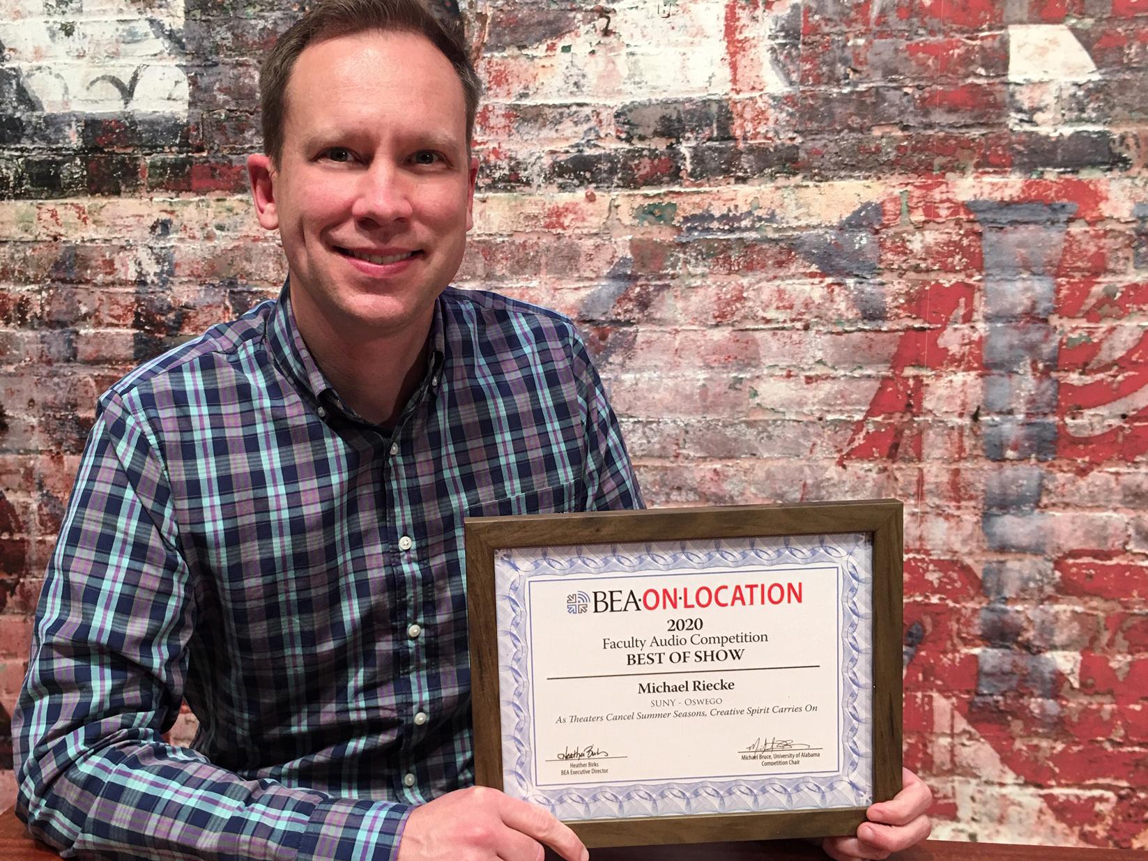 Michael Riecke of communication studies won a national Best of Show award for an audio story on theatres and performers reacting to the pandemic's curtailing of shows