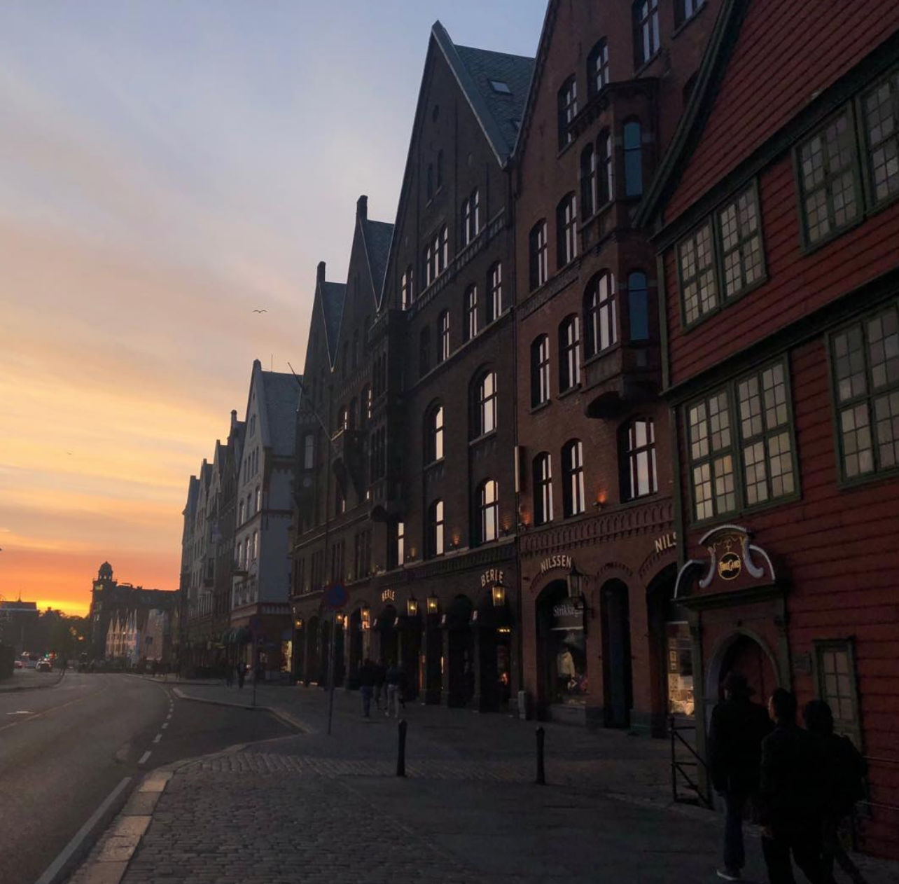 Row of old, charming buildings along the Bryggen wharf