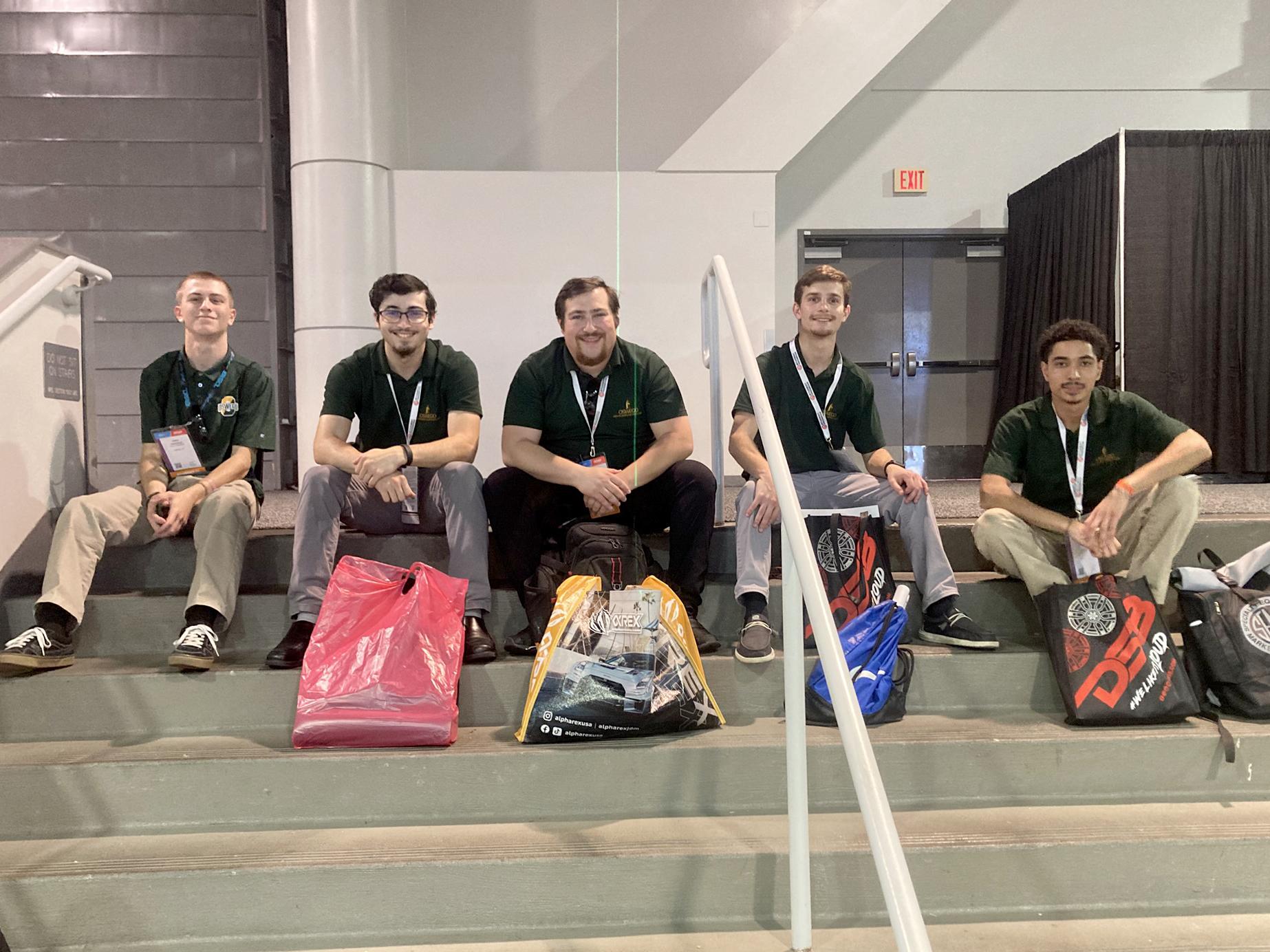 From left, SUNY Oswego students James Anderson, Dave Bender, Patrick Mauro, Anthony Amitrano and Deury Espinal attended the Specialty Equipment Market Association Show, an unparalleled experience to learn, make connections and explore opportunities.