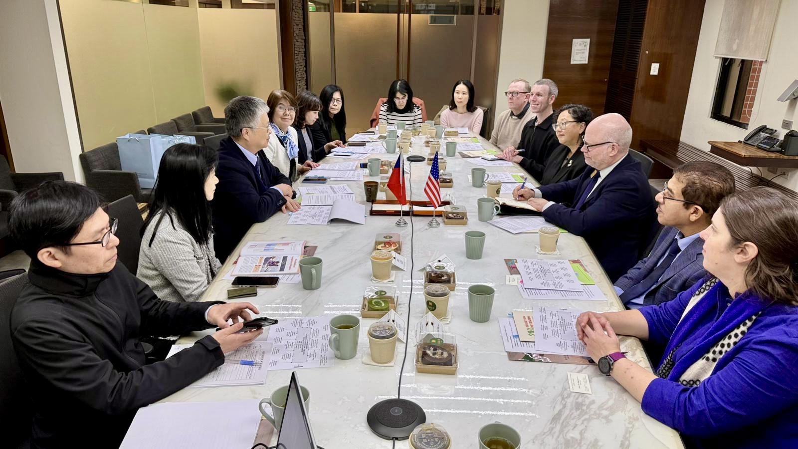 The delegation from SUNY Oswego and MCC met with the American Institute of Taiwan at the Taiwanese Ministry of Education, including the Deputy Minister and his team.