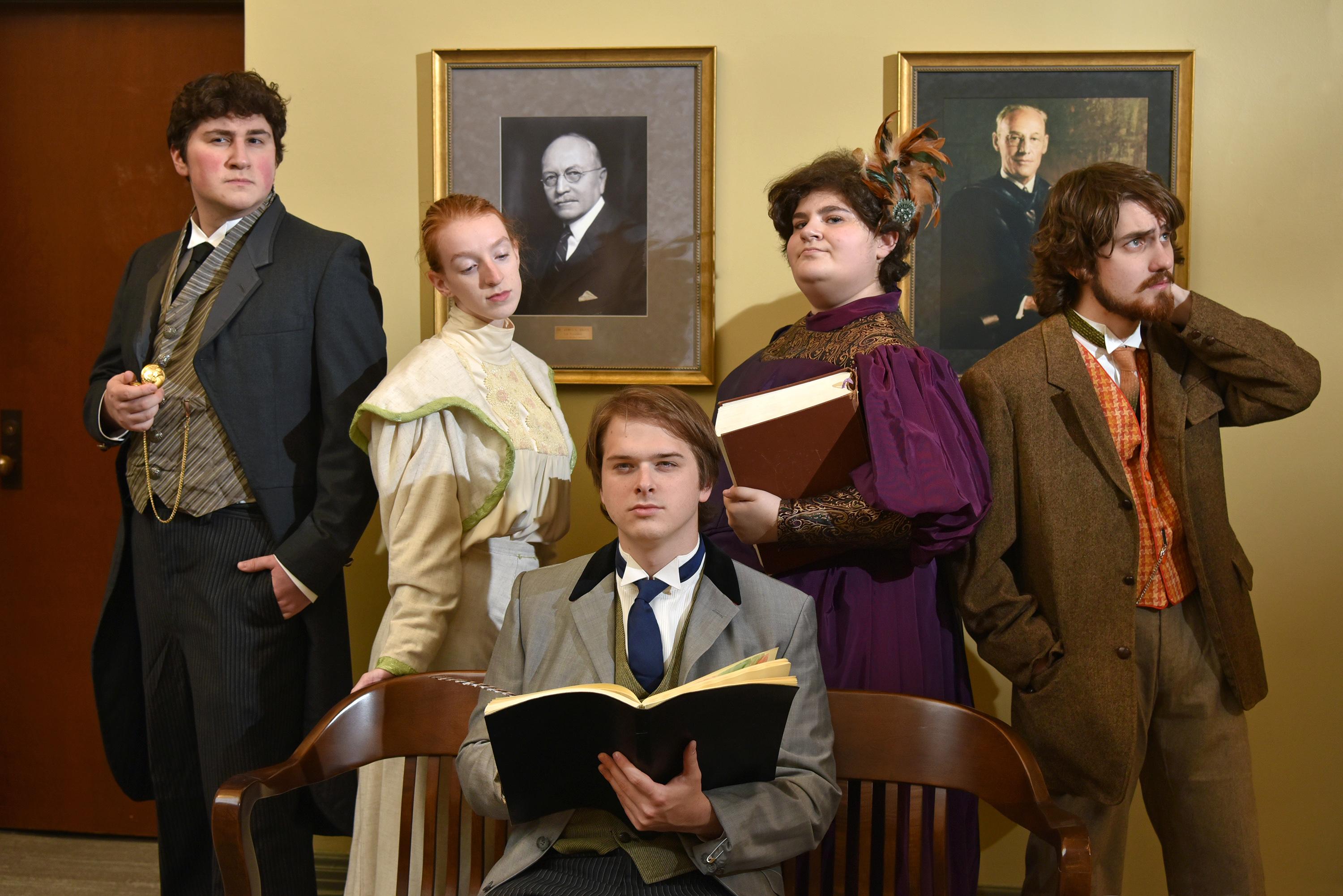 Five cast members of The Good Doctor in 19th century costumes