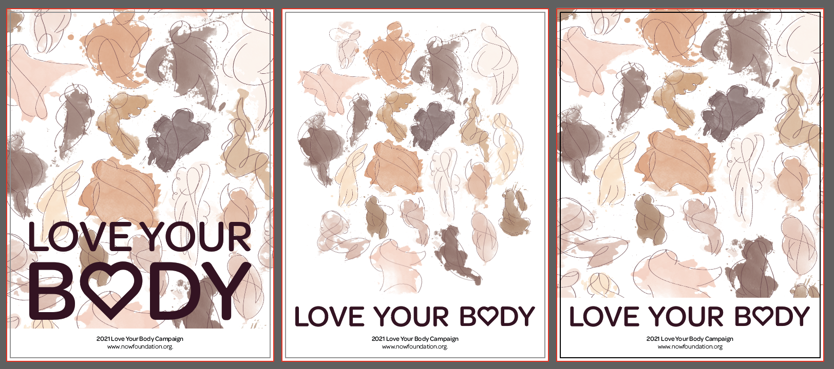 Top 3 poster designs developed by Alexis Cleveland before final submission into Love Your Body poster contest