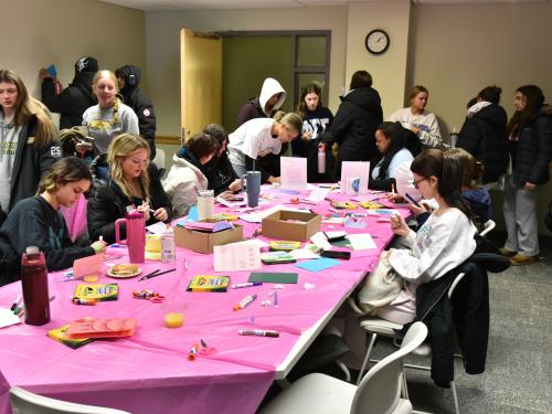 Students make cards for Valentine's Day and Easter for local senior citizens