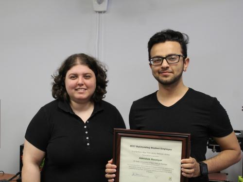 Student service award winner Abhishek Rauniyar, at right, with nominator Sharona Ginsberg
