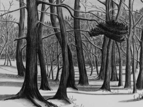 “Winter Peace” by Grant Arnold, circa 1930s, is among the pieces on display for Grant Arnold and the Golden Era of Woodstock Lithography – 1930-1940,” running from March 1 to 30 in SUNY Oswego’s Tyler Art Gallery.