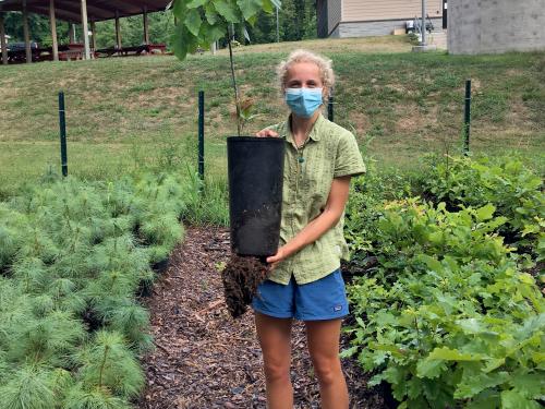 Canal Forest Restoration Project/Rice Creek intern Piper Warren with tree