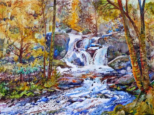 Watercolor of Glenwood Falls landscape