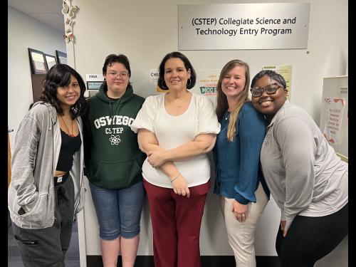 Stephanie Wallace, joined by students Vanessa Rodriguez, Carrie Edwards and Olivia Odigie and CSTEP Director Christina Vazquez, is taking part in the  New York Education Policy Leadership Program