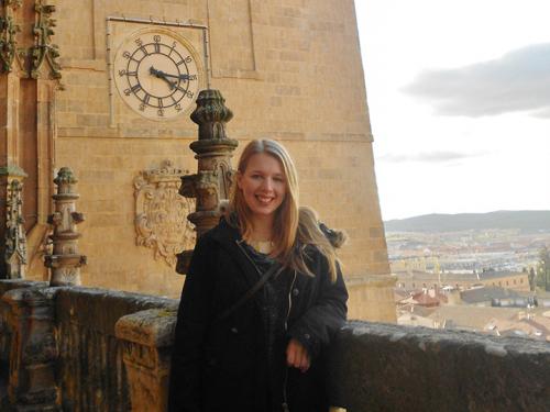 International time—SUNY Oswego Spanish major Mallory Russell, shown during a study abroad trip to Salamanca, Spain, has applied for a prestigious Fulbright fellowship to teach English in Brazil.
