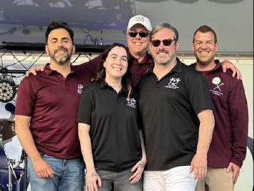 Members of Delta Kappa Kappa and the Child Advocacy Center gather during DKK’s centennial and fundraiser benefiting the CAC. Pictured from left are James Lalino '10, Abbey Nettle, Pat Magin '91, Tory DeCaire '96 and Thomas DiRoma '11.
