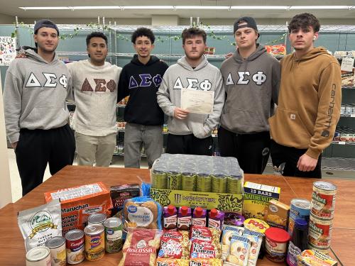 Delta Sigma Phi took first place in a Greek Week event supporting the SHOP (Students Helping Oz Peers) on-campus pantry.