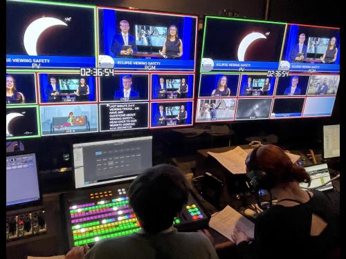 A view of the control room during Oswego student-run eclipse special