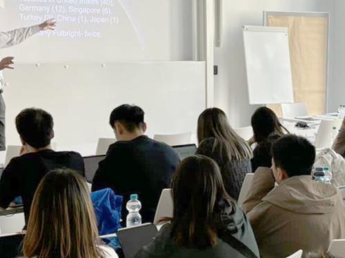 Barry Friedman teaches a class in the Heilbronn University School of Applied Sciences in Germany