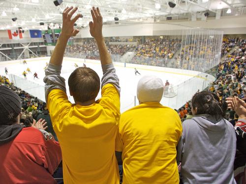 Students at a hockey game
