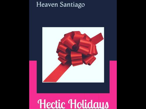Cover for Heaven Santiago's book Hectic Holidays resembles a shiny gift with a ribbon on it