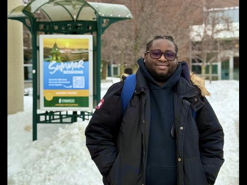 Oswego student Jaden Jiggetts outside Marano Campus Center.