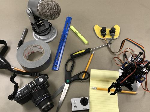 Items for drawing, filming, photographing making and more show the many paths attendees of the Makeathon can take