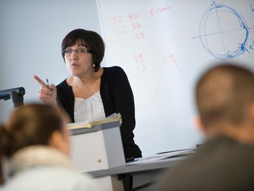 Math professor teaching class