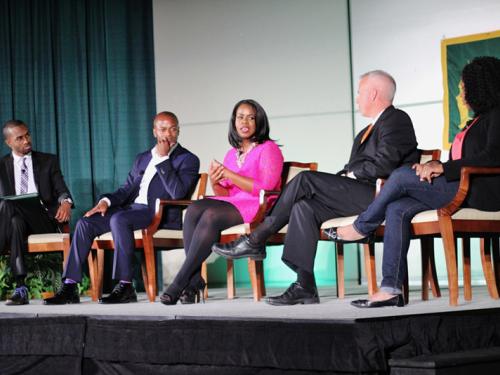 Media Summit panelists on stage during discussion