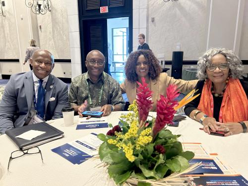 SUNY Oswego President Dr. Peter O. Nwosu (left, with other SUNY leaders) was recently tapped to chair the Committee on Student Success of the American Association of State Colleges and Universities