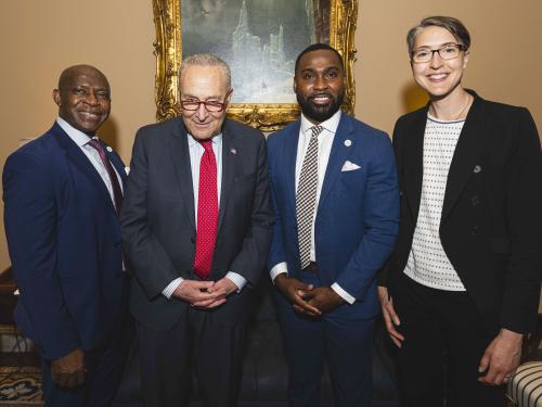 President Peter O. Nwosu met with U.S. Senate Minority Leader Chuck Schumer and others to discuss investments in research and innovation, student success, social mobility and related topics