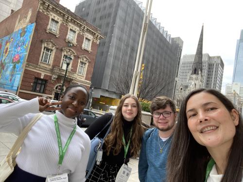 The Subnivean student-run literary magazine was well-represented during a panel at a large conference in Philadelphia; from left are alumni Pamela Toussaint and Shannon Sutorius; current student Edward Sourby; and faculty member Soma Mei Sheng Frazier