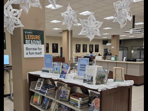 Penfield Library decorated for winter