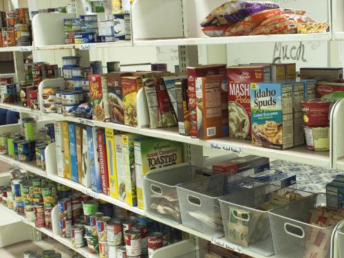 Food items on shelves in the SHOP pantry