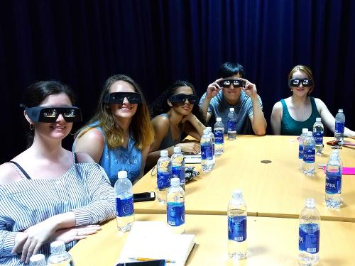 Students with virtual reality goggles