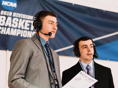 WTOP broadcasters Michael Gross and Nick Ketter work an NCAA broadcast