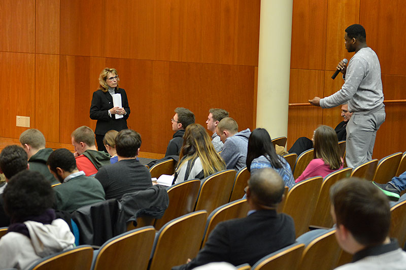 Student asks question at town hall meeting