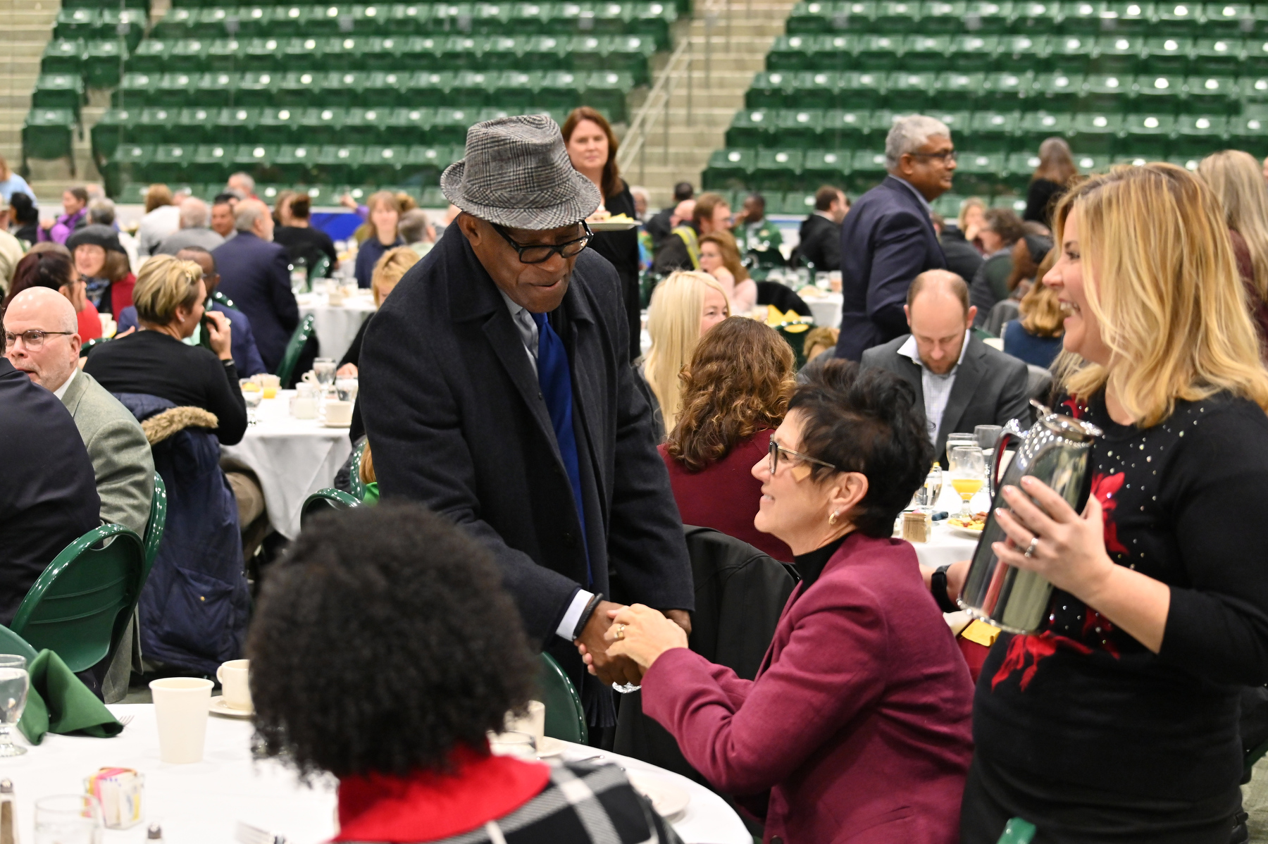 President Peter O. Nwosu invited the campus faculty, staff and community to share breakfast in celebration of a successful semester on Dec. 10 in the Deborah F. Stanley Arena and Convocation Hall