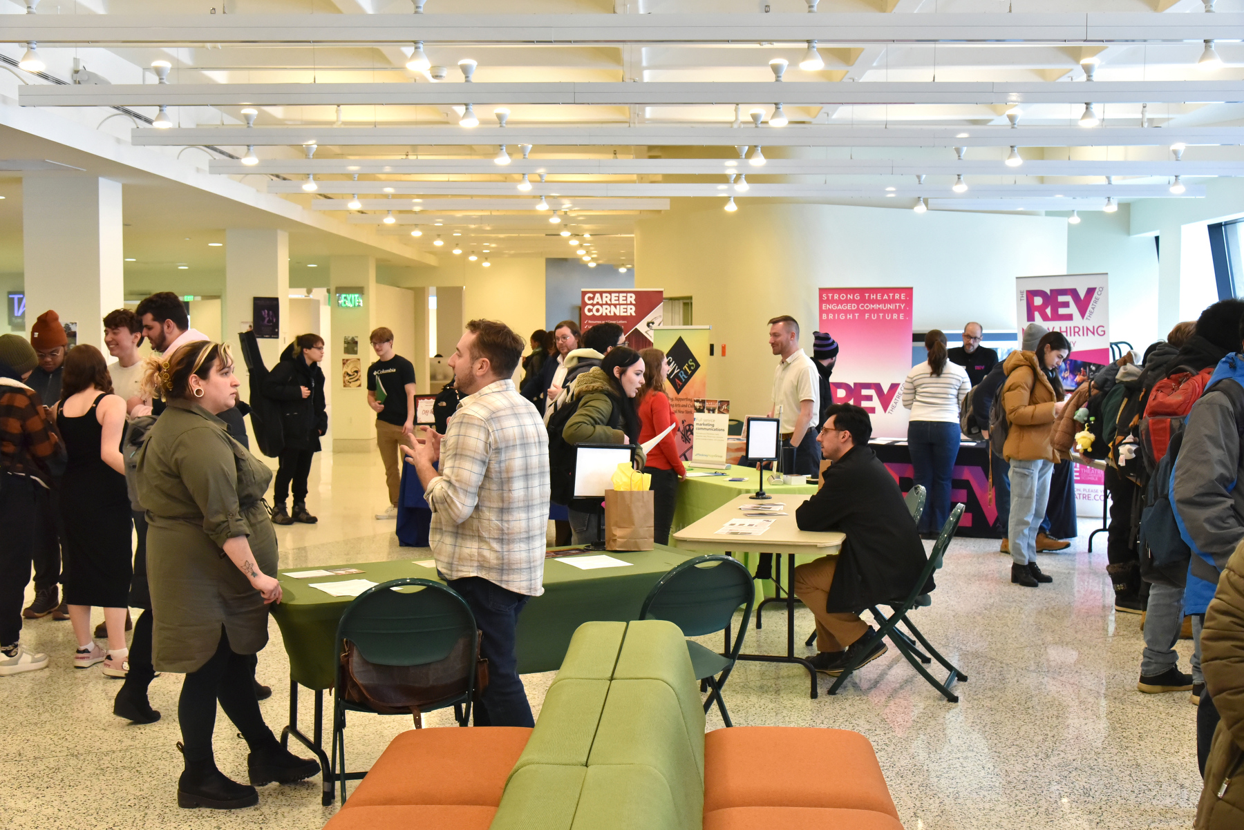 Students found a variety of excellent opportunities to connect directly with successful industry professionals in the fields of communication, media and the arts, and network with employers and learn about  career and internship opportunities at their organization. The Feb. 11 event in Tyler Hall lobby was hosted by Career Services and Experiential Learning with the School of Communication, Media and the Arts. 