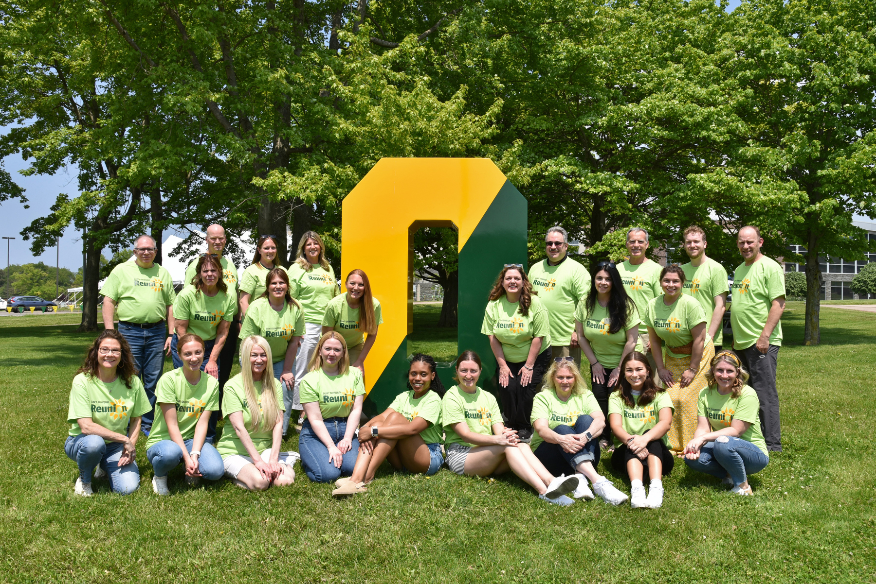 The University Advancement staff, gathered here for a group photo, welcomed home hundreds of Oswego alumni and guests June 5 to 9, for a fantastic and successful 2025 Alumni Reunion Weekend.