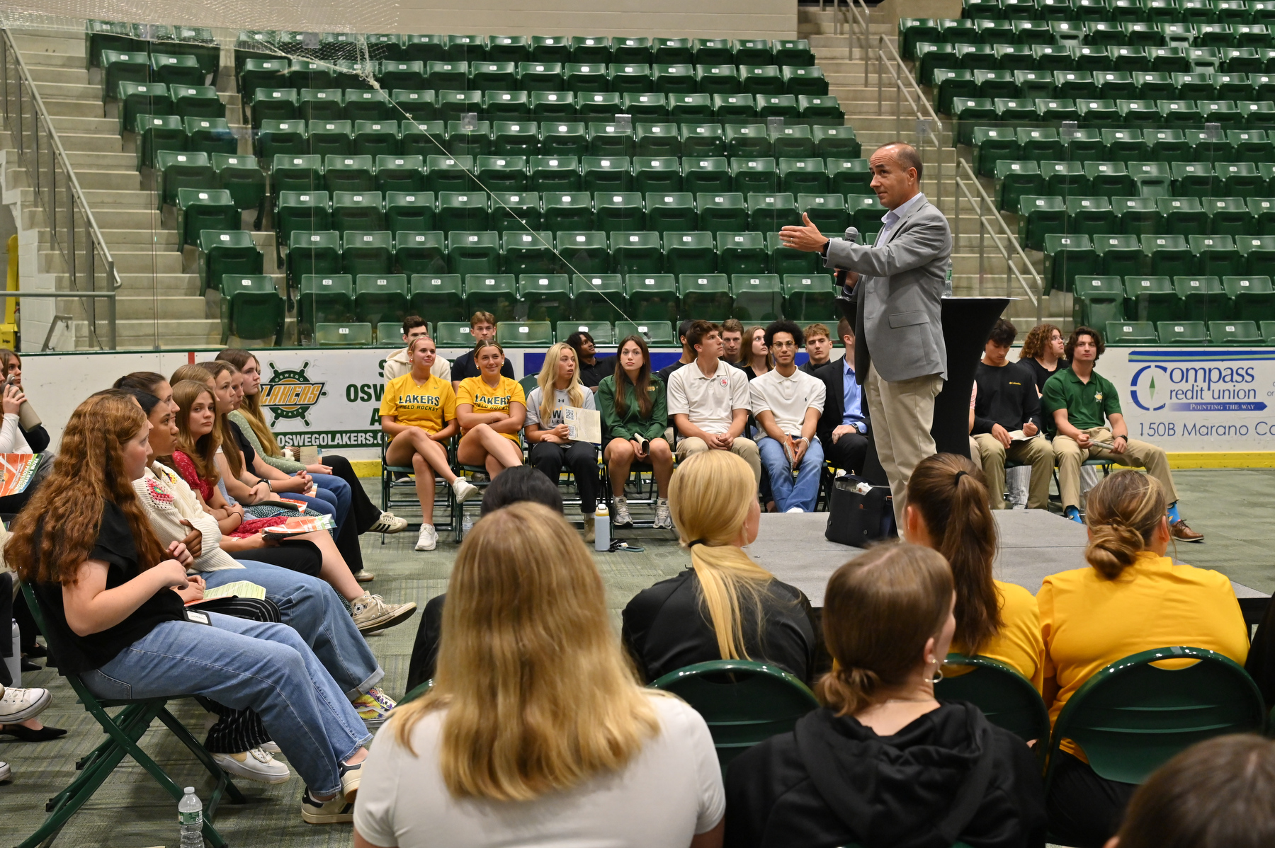 Students attending the Student-Athlete Career Readiness Conference had unique opportunities to hear personal testimonials centered on the value of experience and attitude gained by student-athletes during the inaugural conference held Sept. 29 in the Deborah F. Stanley Arena and Convocation Hall.