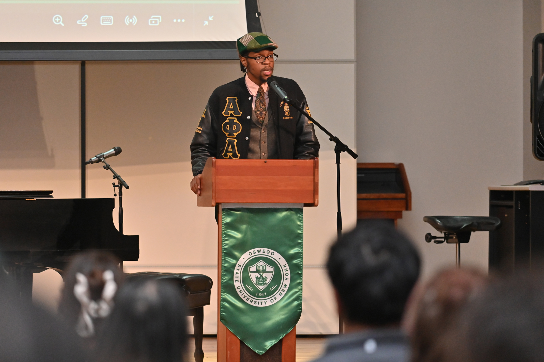 The annual Martin Luther King Jr. Celebration featured Michael Nedrick, a member of  the Alpha Phi Alpha Fraternity Incorporated, discussing the importance and legacy of the event. The brothers of Alpha Phi Alpha Fraternity Incorporated as the founders of the first Annual MLK Celebration at SUNY Oswego in 1989.