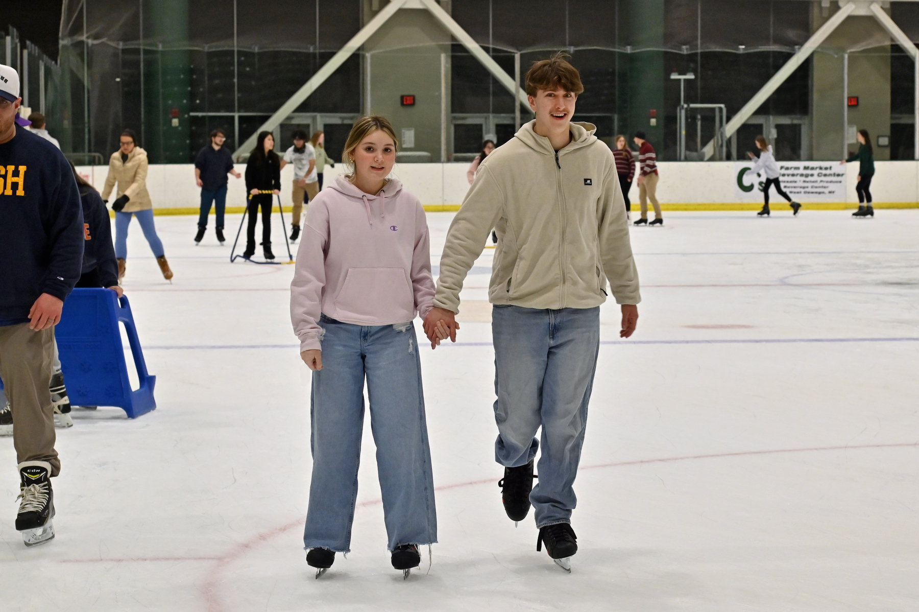 In the context of St. Valentine’s Day, juniors Gabby Runge, an adolescence education - English major, and Bryen Belknap, a computer science major, enjoy the Sweetheart Open Skate Feb. 12 in Marano Campus Center. The event was hosted by Campus Recreation.
