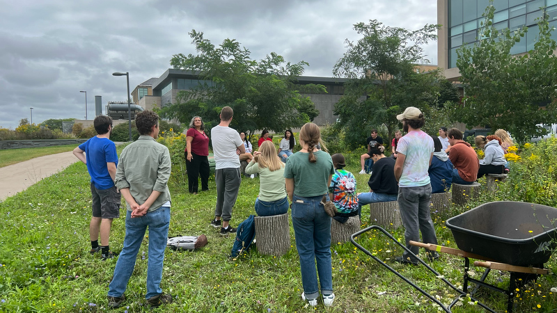 The Office of Sustainability hosted class during open garden hours between Lee and Shineman Hall on Monday, Sept. 12. 